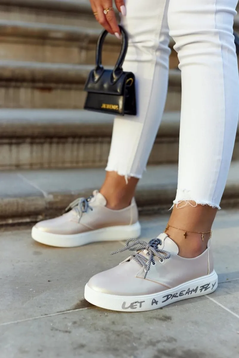 Trampki Damskie Niskie>Damskie buty S.Barski Damskie Skórzane Tenisówki Z Ozdobą Metaliczny Róż Carrey