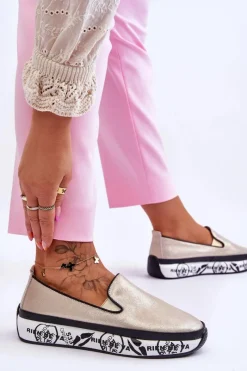 Trampki Damskie Slip-On|Trampki Damskie Niskie></noscript>Damskie buty S.Barski Damskie Skórzane Tenisówki Slip-On Złote Ottavia