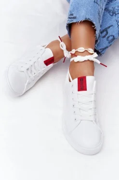 New Big Star Shoes Damskie Skórzane Tenisówki Z Tasiemką BIG STAR DD274685 Białe Biały