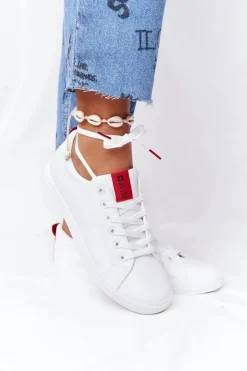 New Big Star Shoes Damskie Skórzane Tenisówki Z Tasiemką BIG STAR DD274685 Białe Biały