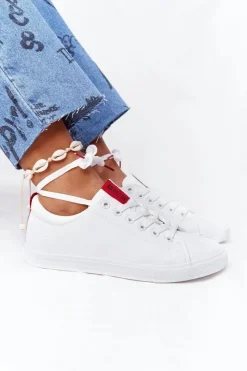 New Big Star Shoes Damskie Skórzane Tenisówki Z Tasiemką BIG STAR DD274685 Białe Biały