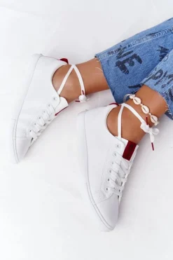 New Big Star Shoes Damskie Skórzane Tenisówki Z Tasiemką BIG STAR DD274685 Białe Biały