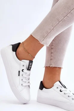 Discount Damskie Skórzane Tenisówki Big Star EE274312 Biało-Czarne Damskie Trampki Damskie Niskie|Trampki Damskie Big Star