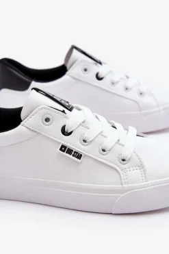 Discount Damskie Skórzane Tenisówki Big Star EE274312 Biało-Czarne Damskie Trampki Damskie Niskie|Trampki Damskie Big Star