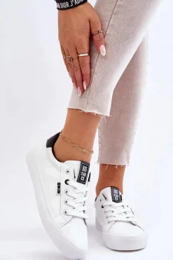 Discount Damskie Skórzane Tenisówki Big Star EE274312 Biało-Czarne Damskie Trampki Damskie Niskie|Trampki Damskie Big Star