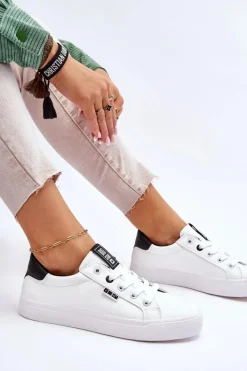 Discount Damskie Skórzane Tenisówki Big Star EE274312 Biało-Czarne Damskie Trampki Damskie Niskie|Trampki Damskie Big Star