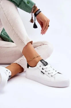 Discount Damskie Skórzane Tenisówki Big Star EE274312 Biało-Czarne Damskie Trampki Damskie Niskie|Trampki Damskie Big Star