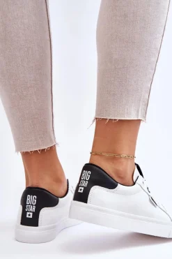 Discount Damskie Skórzane Tenisówki Big Star EE274312 Biało-Czarne Damskie Trampki Damskie Niskie|Trampki Damskie Big Star