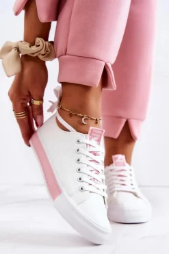 Trampki Damskie Niskie>Boto Damskie Skórzane Tenisówki Biało-Różowe Mikayla