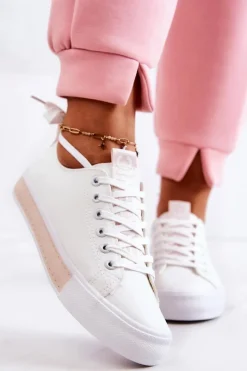 Online Boto Damskie Skórzane Tenisówki Biało-Beżowe Mikayla