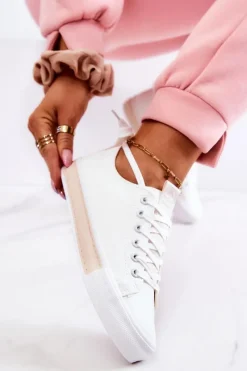 Online Boto Damskie Skórzane Tenisówki Biało-Beżowe Mikayla