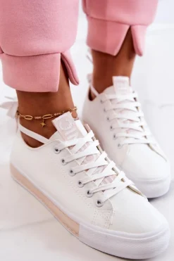 Online Boto Damskie Skórzane Tenisówki Biało-Beżowe Mikayla