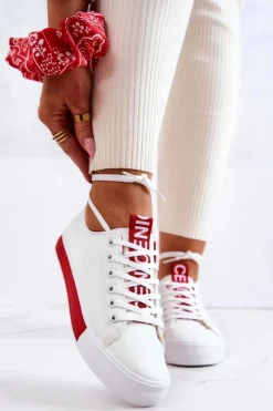 New Boto Damskie Skórzane Tenisówki Biało-Czerwone Mikayla