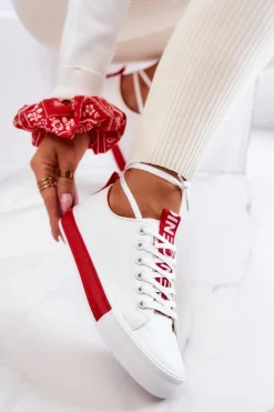 New Boto Damskie Skórzane Tenisówki Biało-Czerwone Mikayla