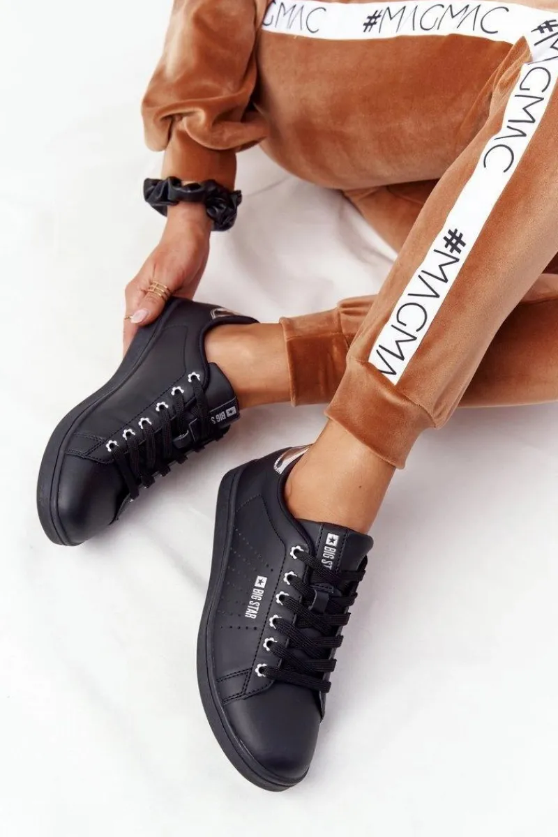 Big Star Shoes Damskie Skórzane Tenisówki BIG STAR DD274586 Czarno-Srebrne