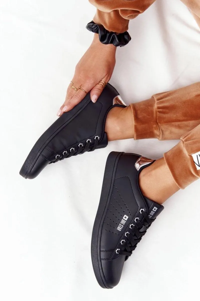Big Star Shoes Damskie Skórzane Tenisówki BIG STAR DD274586 Czarno-Srebrne