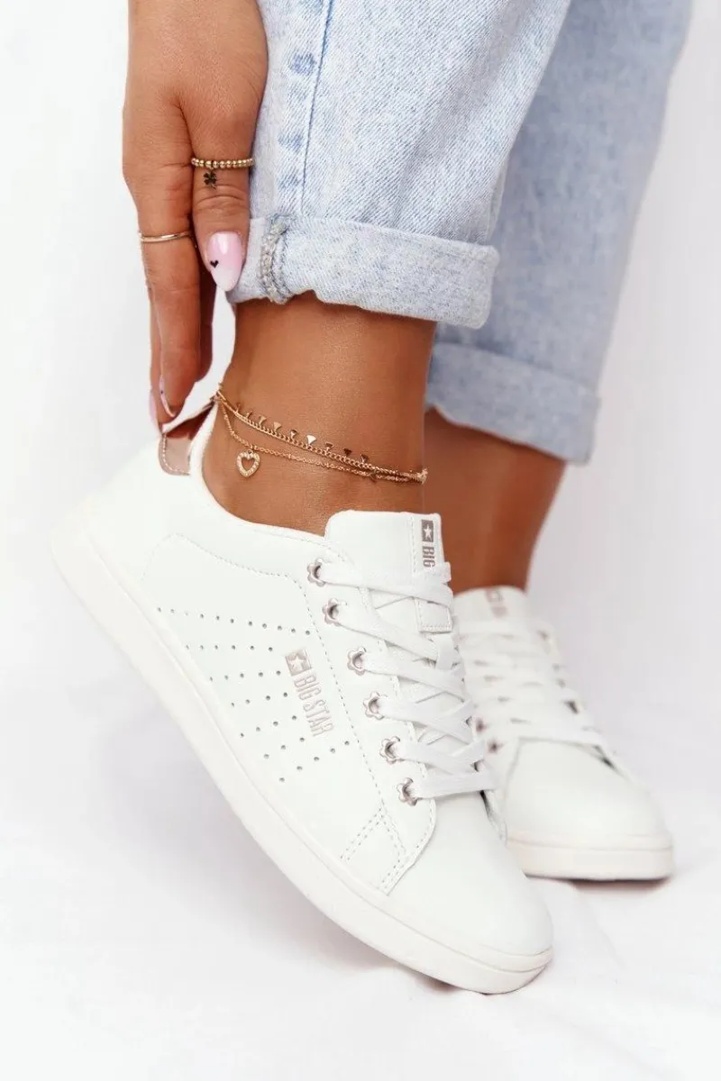 Big Star Shoes Damskie Skórzane Tenisówki BIG STAR DD274583 Biało-Miedziane