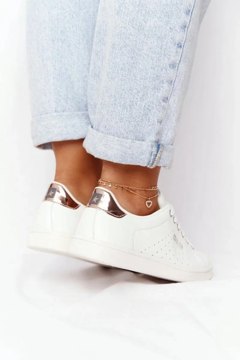 Big Star Shoes Damskie Skórzane Tenisówki BIG STAR DD274583 Biało-Miedziane