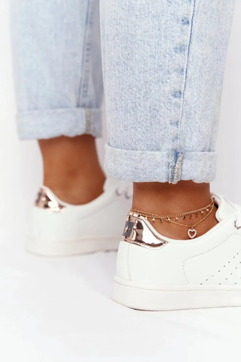 Big Star Shoes Damskie Skórzane Tenisówki BIG STAR DD274583 Biało-Miedziane