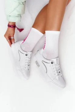 Hot Big Star Shoes Damskie Skórzane Tenisówki BIG STAR HH274075 Biało-Srebrne