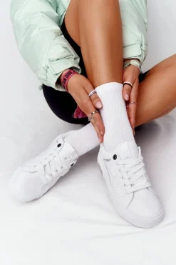 Hot Big Star Shoes Damskie Skórzane Tenisówki BIG STAR HH274075 Biało-Srebrne