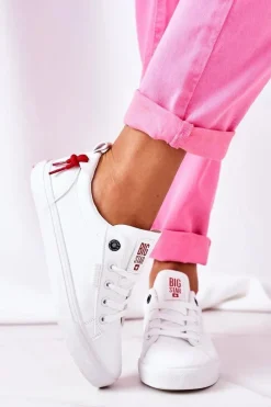 Damskie Skórzane Tenisówki BIG STAR GG274160 Białe Damskie Trampki Damskie Big Star|Trampki Damskie Niskie