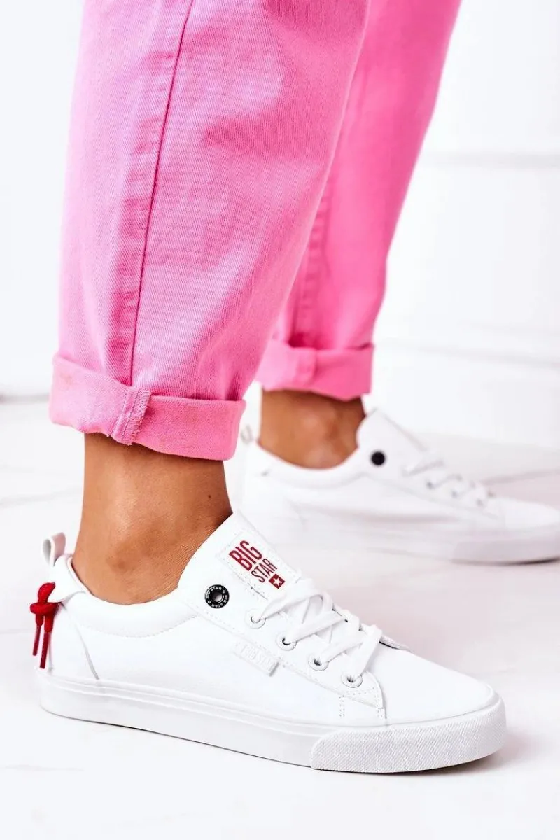 Damskie Skórzane Tenisówki BIG STAR GG274160 Białe Damskie Trampki Damskie Big Star|Trampki Damskie Niskie