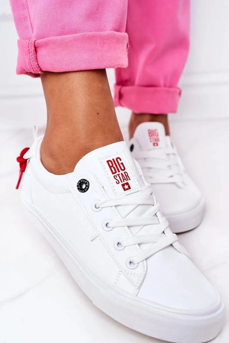 Damskie Skórzane Tenisówki BIG STAR GG274160 Białe Damskie Trampki Damskie Big Star|Trampki Damskie Niskie