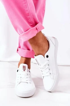 Damskie Skórzane Tenisówki BIG STAR GG274160 Białe Damskie Trampki Damskie Big Star|Trampki Damskie Niskie