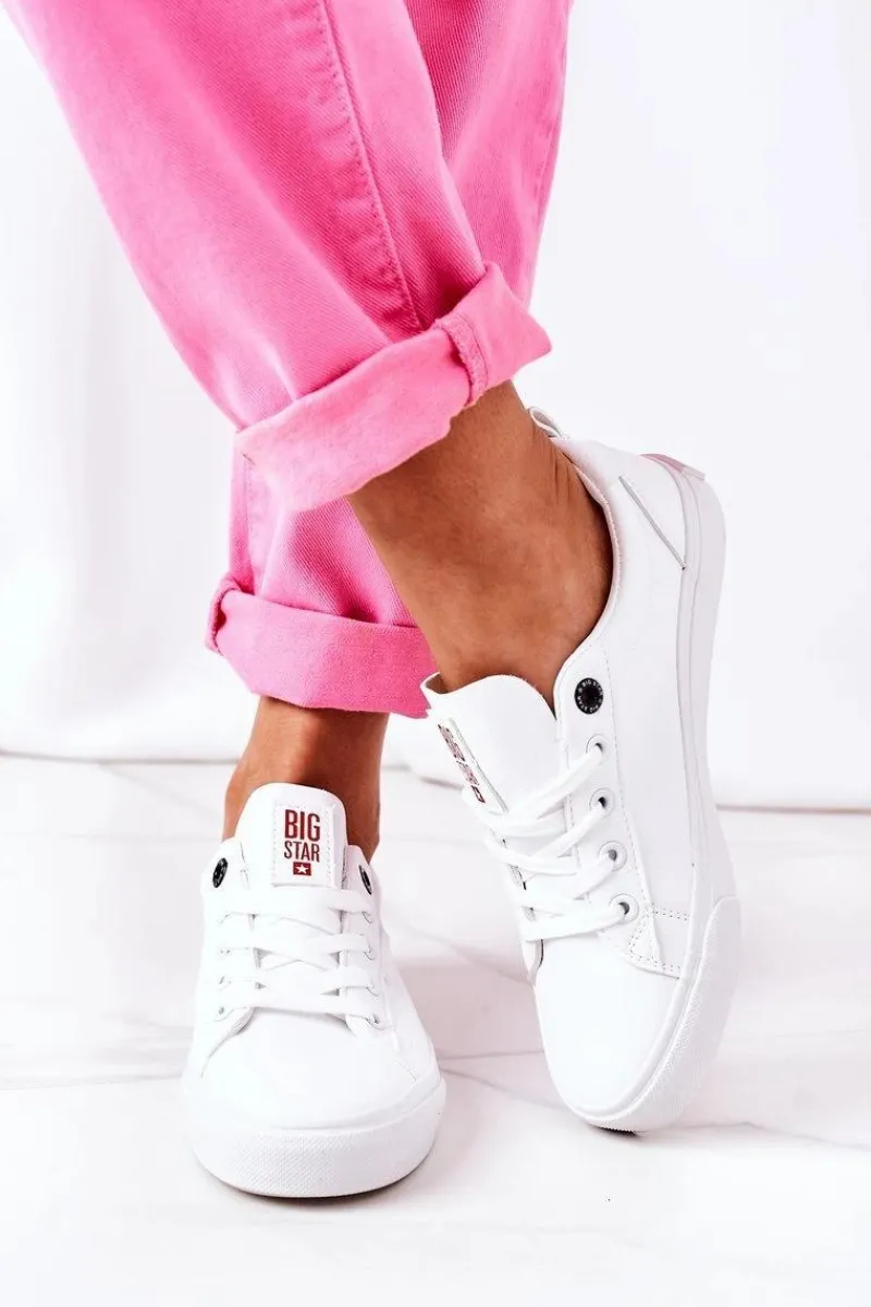 Damskie Skórzane Tenisówki BIG STAR GG274160 Białe Damskie Trampki Damskie Big Star|Trampki Damskie Niskie