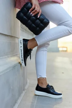 Hot Damskie buty S.Barski Damskie Skórzane Tenisówki Z Ozdobą Czarne Carrey