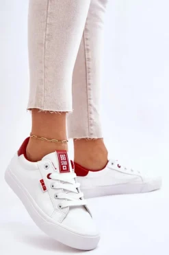 Big Star Shoes Damskie Skórzane Tenisówki Big Star EE274311 Biało-Czerwone