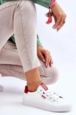 Big Star Shoes Damskie Skórzane Tenisówki Big Star EE274311 Biało-Czerwone