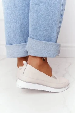 Trampki Damskie Slip-On>Damskie buty S.Barski Damskie Skórzane Tenisówki Slip-On S.Barski Beżowe