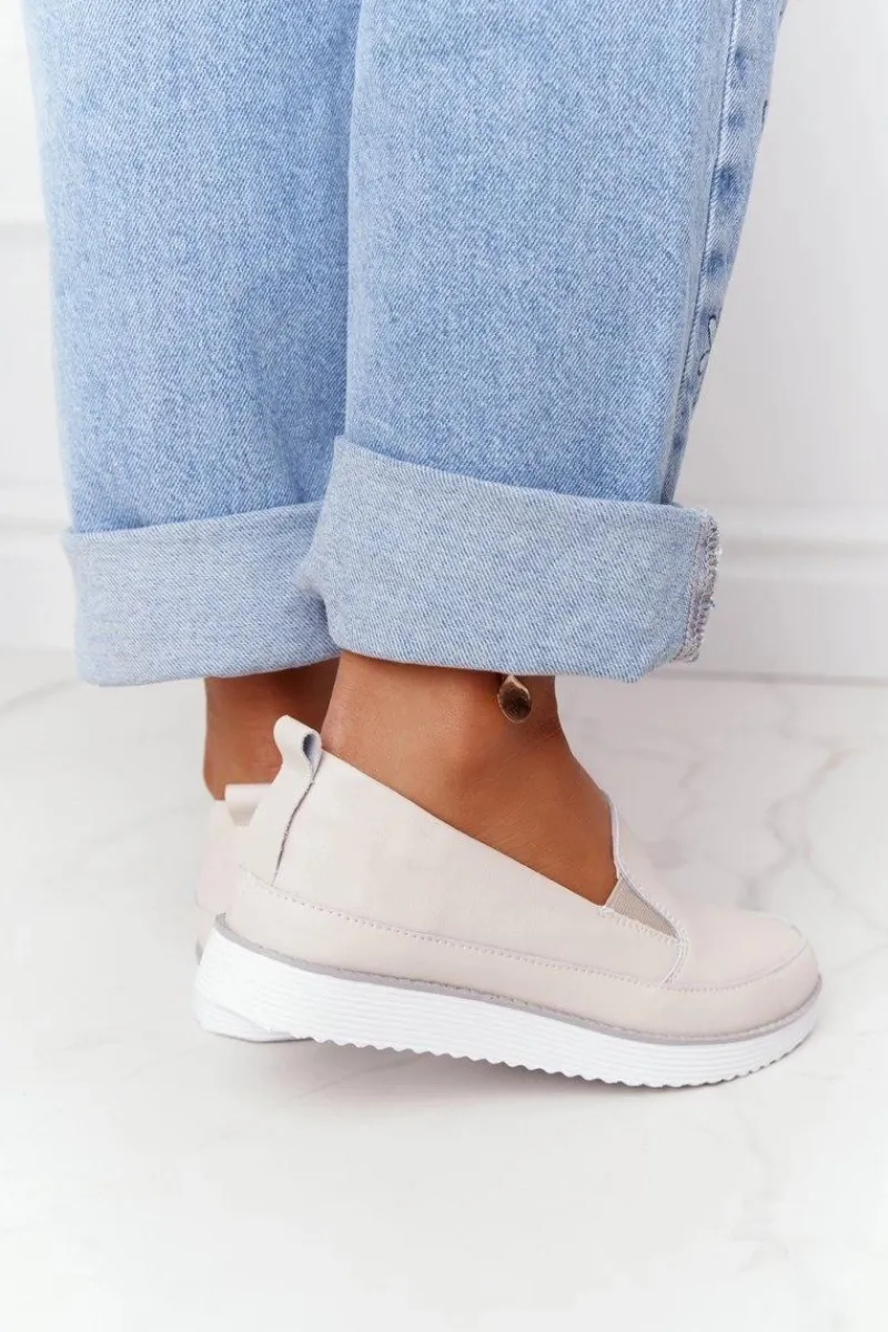 Trampki Damskie Slip-On>Damskie buty S.Barski Damskie Skórzane Tenisówki Slip-On S.Barski Beżowe