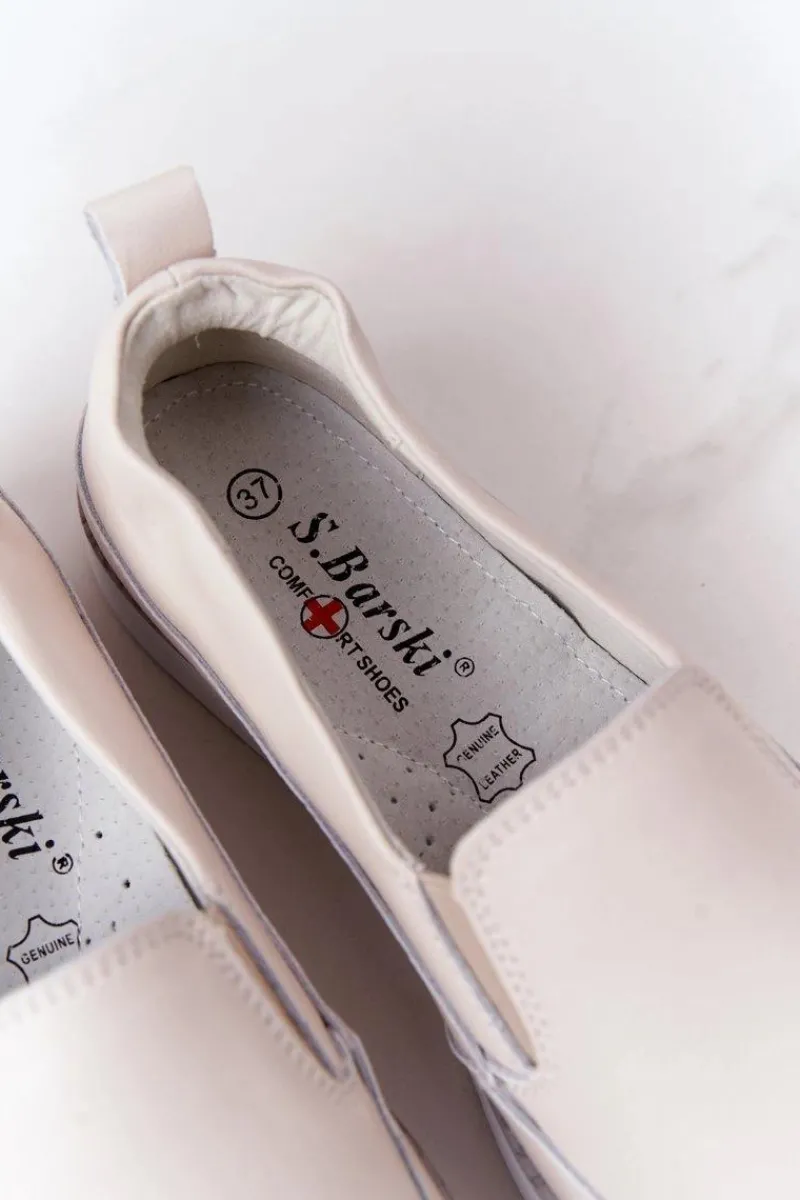 Trampki Damskie Slip-On>Damskie buty S.Barski Damskie Skórzane Tenisówki Slip-On S.Barski Beżowe