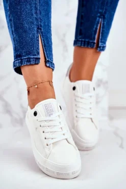 Best Damskie Skórzane Tenisówki Logowana Podeszwa Big Star GG274194 Białe Damskie Trampki Damskie Big Star|Trampki Damskie Niskie