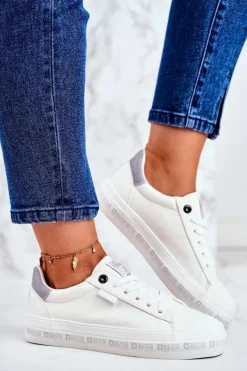 Best Damskie Skórzane Tenisówki Logowana Podeszwa Big Star GG274194 Białe Damskie Trampki Damskie Big Star|Trampki Damskie Niskie