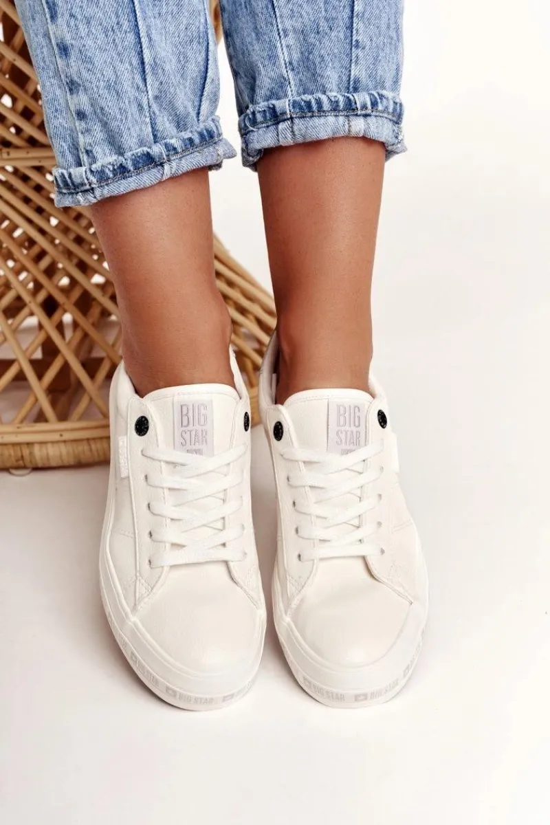 Best Damskie Skórzane Tenisówki Logowana Podeszwa Big Star GG274194 Białe Damskie Trampki Damskie Big Star|Trampki Damskie Niskie