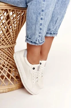 Best Damskie Skórzane Tenisówki Logowana Podeszwa Big Star GG274194 Białe Damskie Trampki Damskie Big Star|Trampki Damskie Niskie