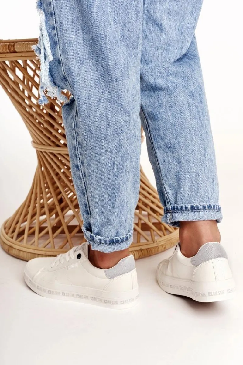 Best Damskie Skórzane Tenisówki Logowana Podeszwa Big Star GG274194 Białe Damskie Trampki Damskie Big Star|Trampki Damskie Niskie