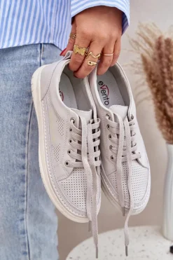 Discount Damskie Skórzane Tenisówki Szare Cloesa Damskie Trampki Damskie Niskie