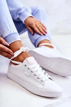 Trampki Damskie Big Star|Trampki Damskie Niskie>Big Star Shoes Damskie Skórzane Tenisówki BIG STAR HH274073 Biało-Różowe Biały