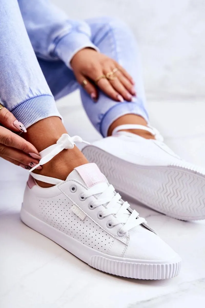 Trampki Damskie Big Star|Trampki Damskie Niskie>Big Star Shoes Damskie Skórzane Tenisówki BIG STAR HH274073 Biało-Różowe Biały