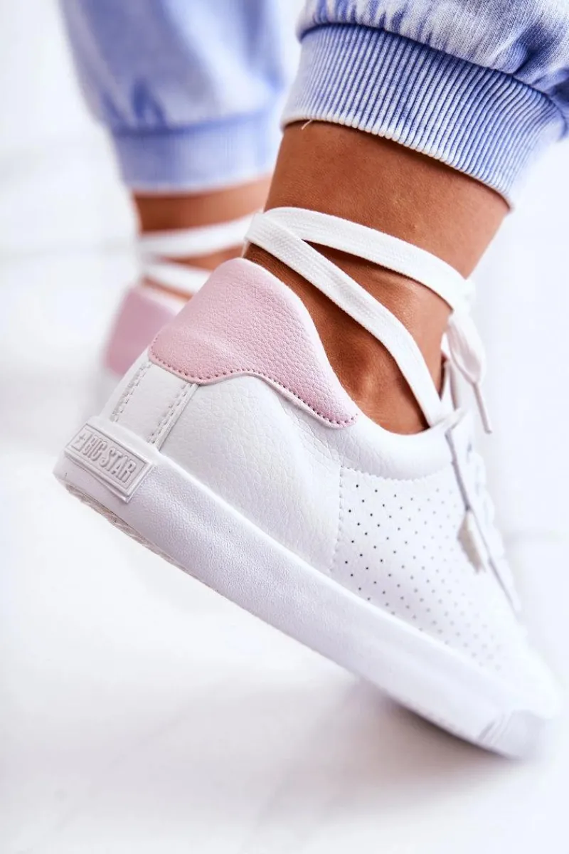 Trampki Damskie Big Star|Trampki Damskie Niskie>Big Star Shoes Damskie Skórzane Tenisówki BIG STAR HH274073 Biało-Różowe Biały