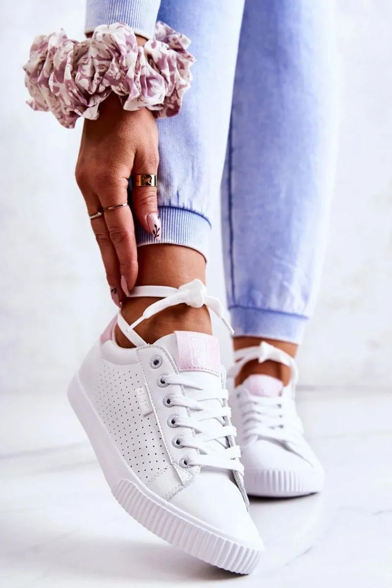 Trampki Damskie Big Star|Trampki Damskie Niskie>Big Star Shoes Damskie Skórzane Tenisówki BIG STAR HH274073 Biało-Różowe Biały