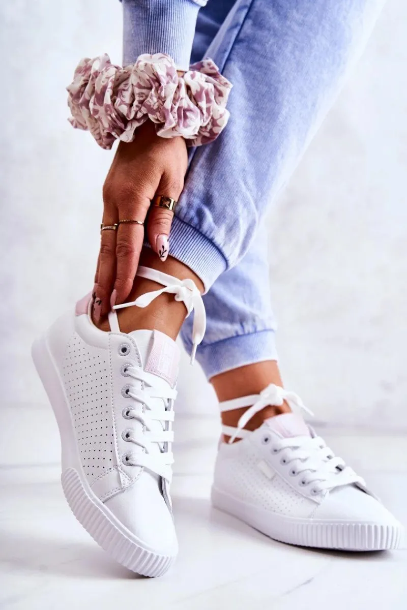 Trampki Damskie Big Star|Trampki Damskie Niskie>Big Star Shoes Damskie Skórzane Tenisówki BIG STAR HH274073 Biało-Różowe Biały