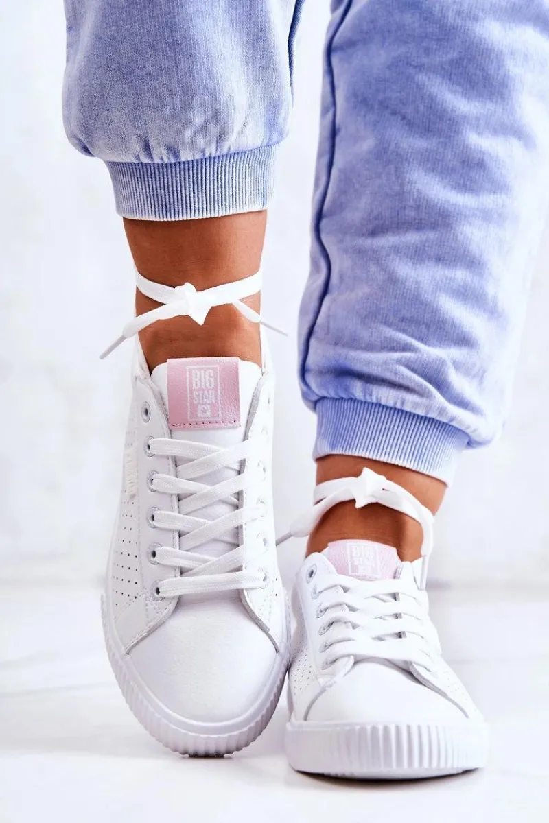 Trampki Damskie Big Star|Trampki Damskie Niskie>Big Star Shoes Damskie Skórzane Tenisówki BIG STAR HH274073 Biało-Różowe Biały