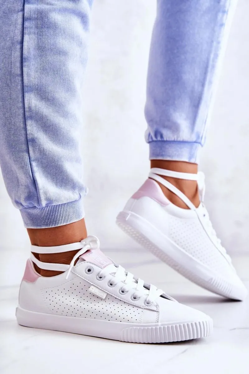 Trampki Damskie Big Star|Trampki Damskie Niskie>Big Star Shoes Damskie Skórzane Tenisówki BIG STAR HH274073 Biało-Różowe Biały