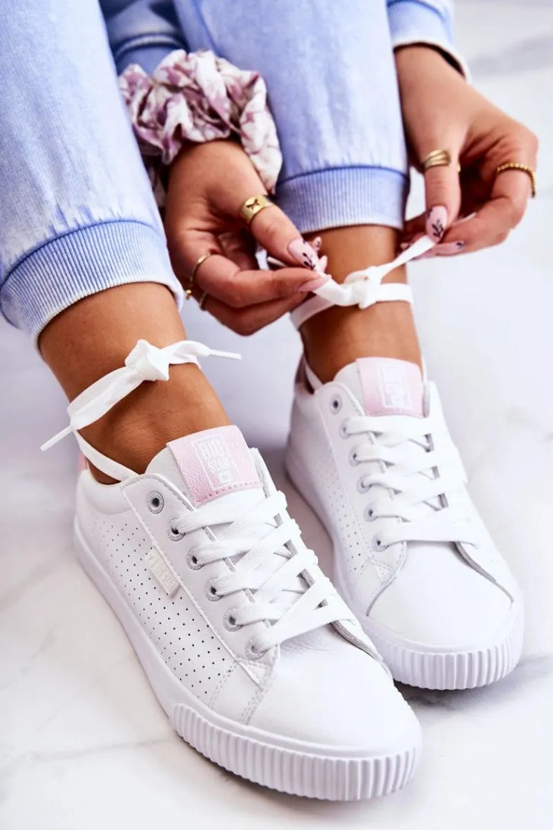 Trampki Damskie Big Star|Trampki Damskie Niskie>Big Star Shoes Damskie Skórzane Tenisówki BIG STAR HH274073 Biało-Różowe Biały